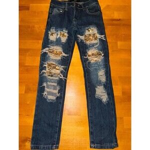 Girls Thrill Distressed Golden Sequin Jeans Size 7